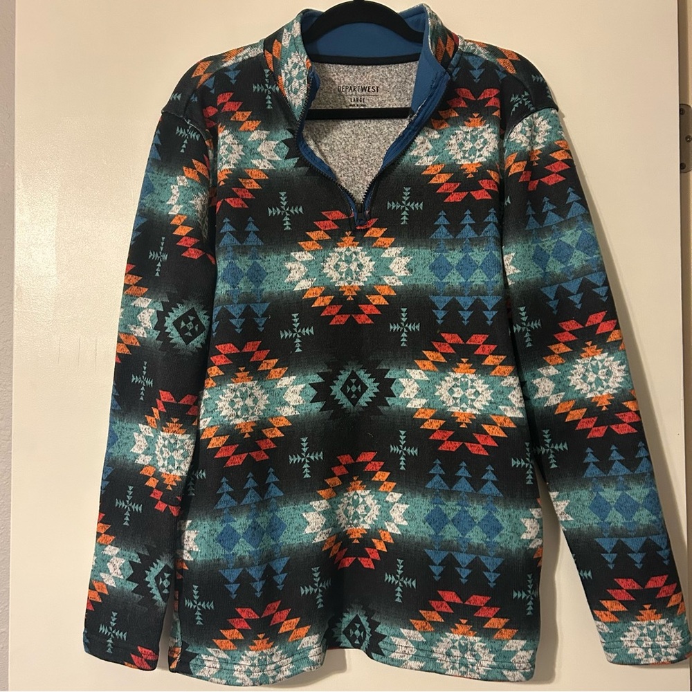 Men's DepartWest Aztec Print Zip-Up Sweater - Black, Blue, Orange